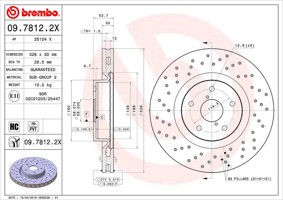 Product of Brembo 0978122XC02 Xtra Vented Cross Drilled 1 Piece Brake Rotor 