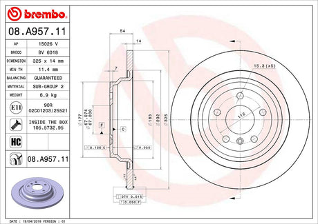 Product of Brembo 08A95711C02 Solid 1 Piece Brake Rotor 