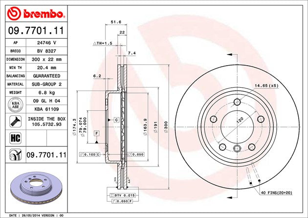 Product of Brembo 09770111C02 Vented 1 Piece Brake Rotor 