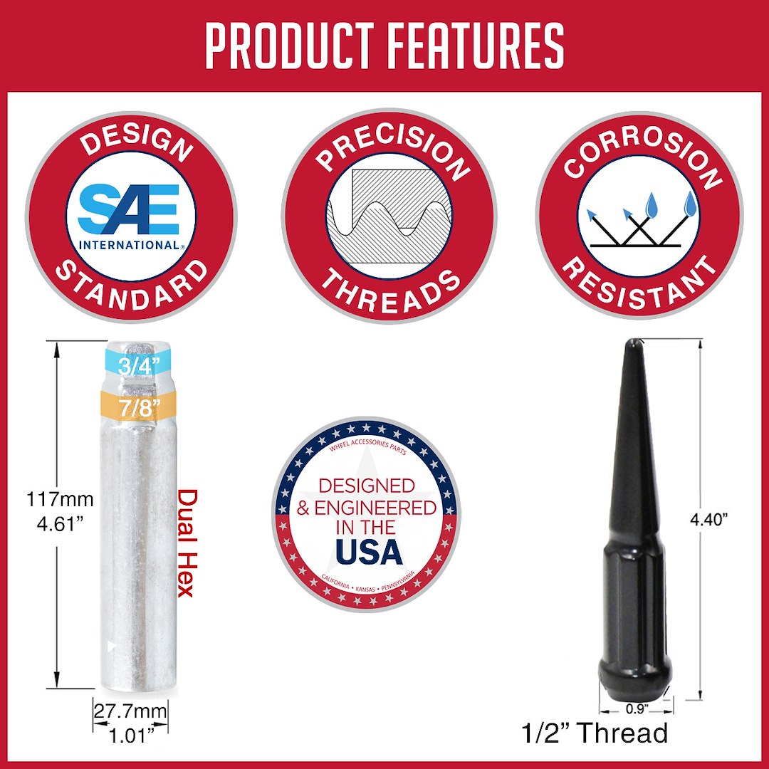 Product of Coyote Wheel Accessories 251542BLK 60 Degree Conical 1/2x20 Lug Nut 