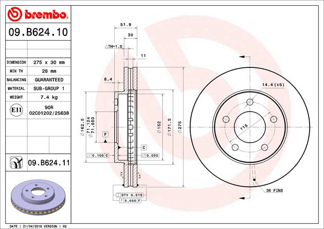 Product of Brembo 09B62411C02 Vented 1 Piece Brake Rotor 