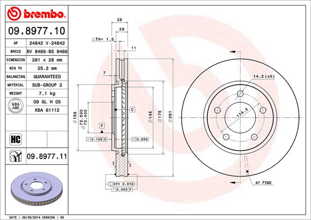 Product of Brembo 09897711C02 Vented 1 Piece Brake Rotor 