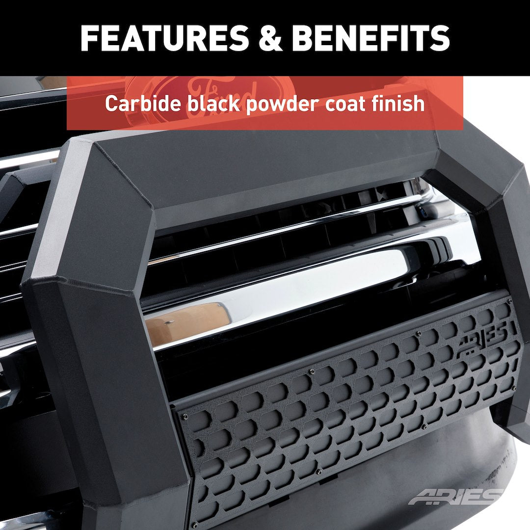 Product of Aries 2164003 Bull Bar Black Carbide Powder Coated 5-1/2 Inch Yes with skid plate 