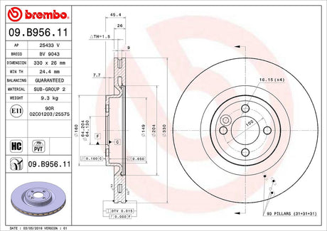 Product of Brembo 09B95611C02 Vented 1 Piece Brake Rotor 