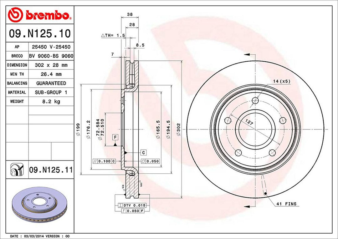 Product of Brembo 09N12511C02 Vented 1 Piece Brake Rotor 