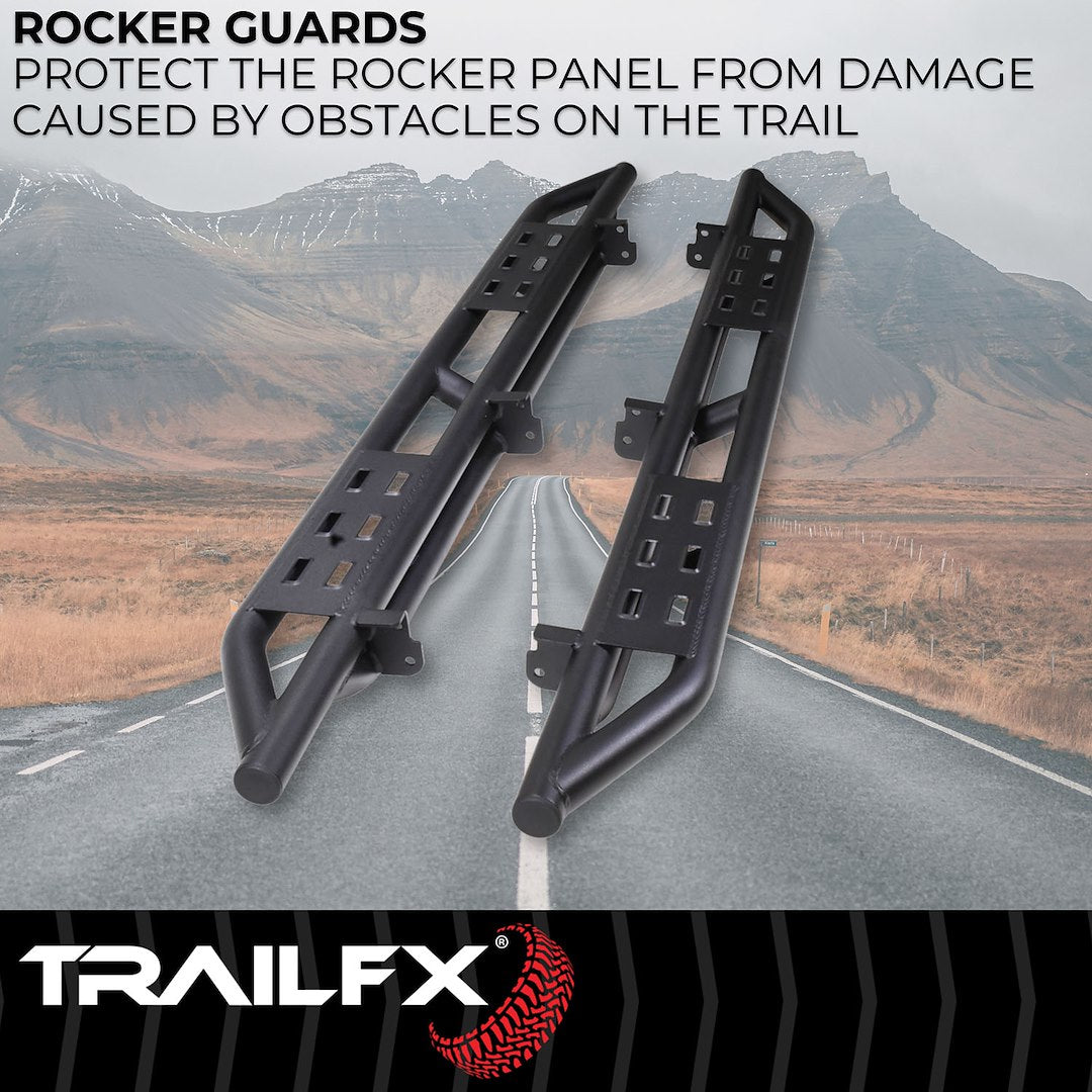Product of TrailFX BR011T Black Steel Round Tube Rocker Panel Guard 