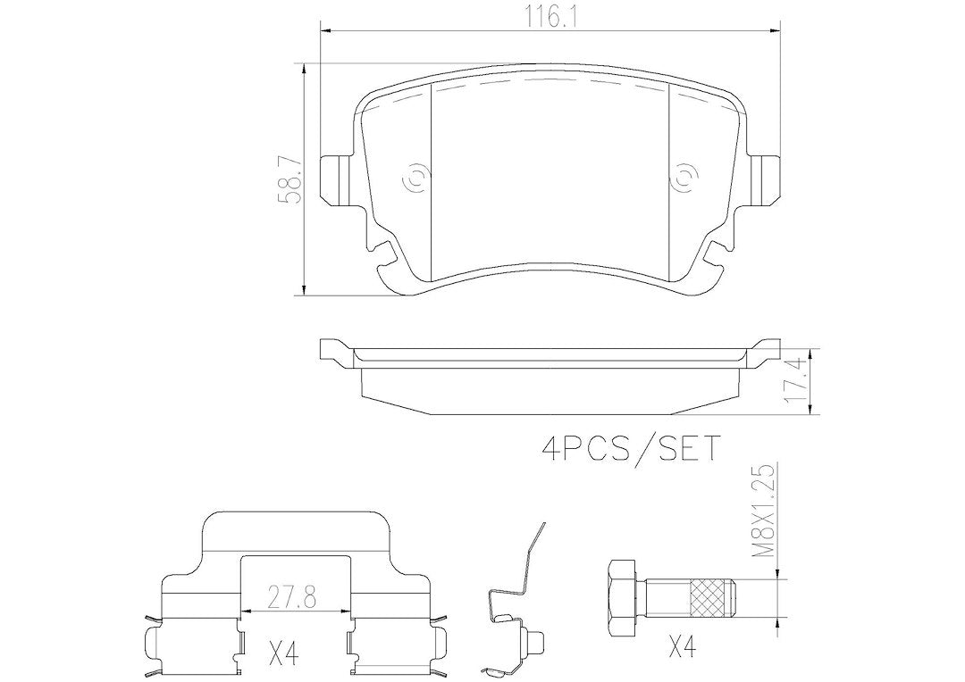 Product of Brembo P85076N Brake Pad - Set Of 4 