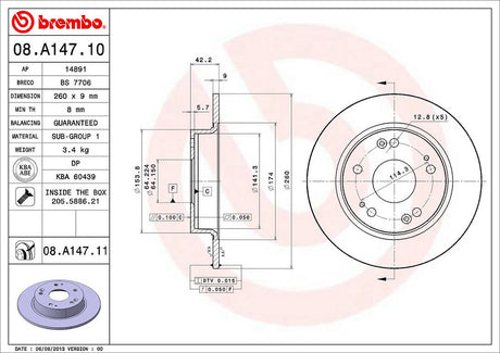 Product of Brembo 08A14711C02 Solid 1 Piece Brake Rotor 
