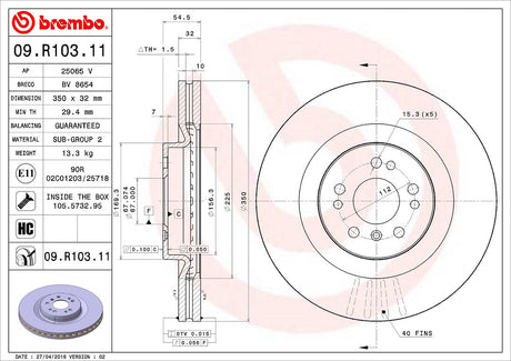 Product of Brembo 09R10311C02 Vented 1 Piece Brake Rotor 