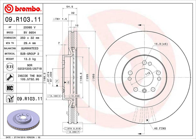Product of Brembo 09R10311C02 Vented 1 Piece Brake Rotor 