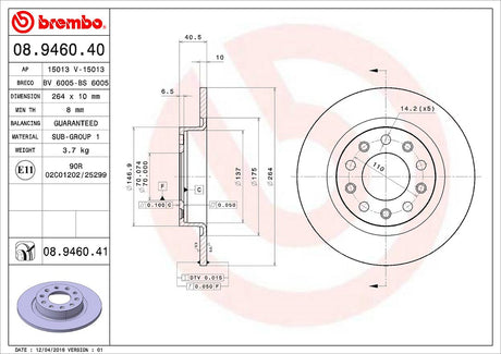 Product of Brembo 08946041C02 Solid 1 Piece Brake Rotor 