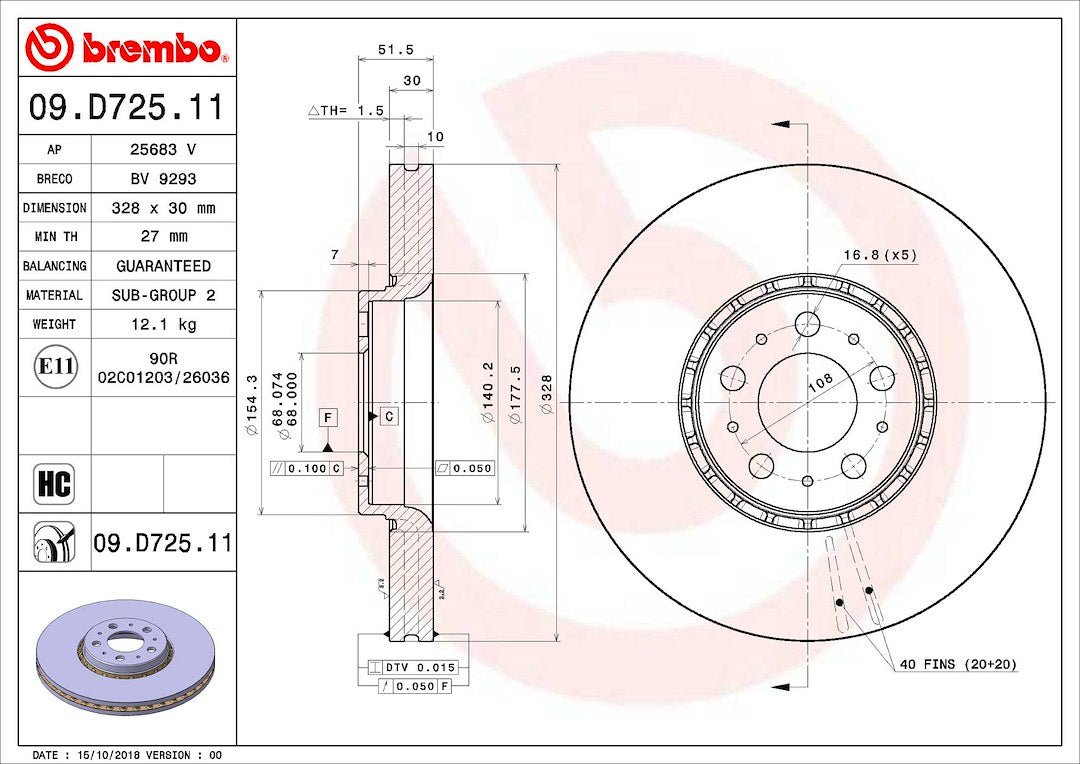 Product of Brembo 09D72511C02 Vented 1 Piece Brake Rotor 