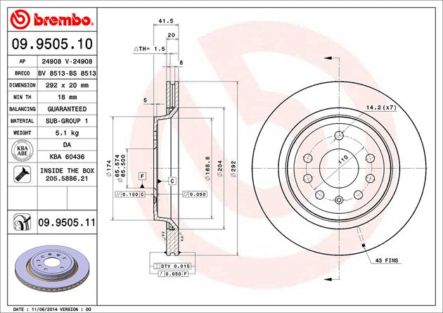 Product of Brembo 09950511C02 Vented 1 Piece Brake Rotor 