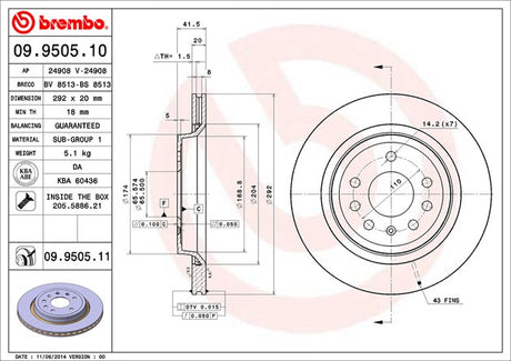 Product of Brembo 09950511C02 Vented 1 Piece Brake Rotor 