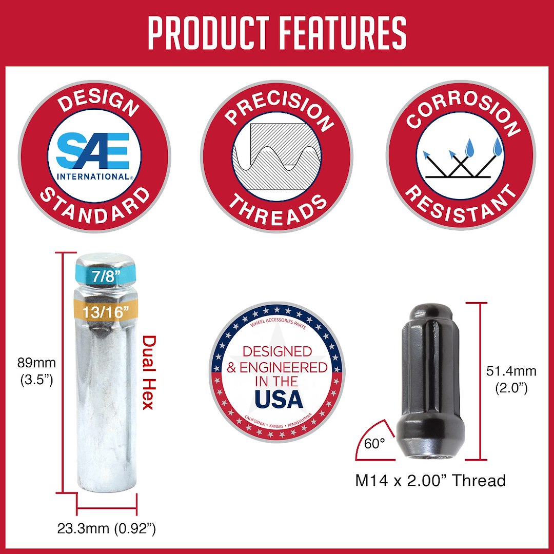 Product of Coyote Wheel Accessories 63K673BLK 60 Degree Conical 14x2.0 Lug Nut 