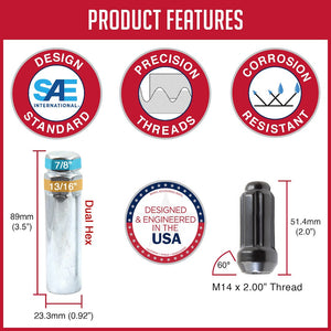 Product of Coyote Wheel Accessories 63K673BLK 60 Degree Conical 14x2.0 Lug Nut 