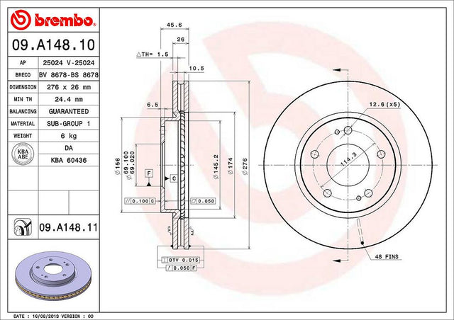 Product of Brembo 09A14811C02 Vented 1 Piece Brake Rotor 