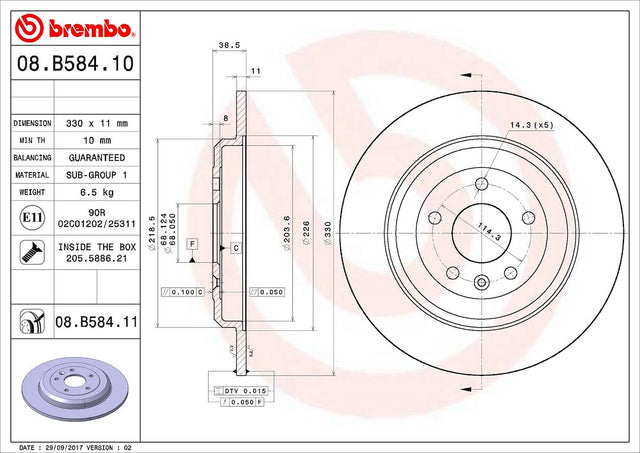 Product of Brembo 08B58411C02 Solid 1 Piece Brake Rotor 