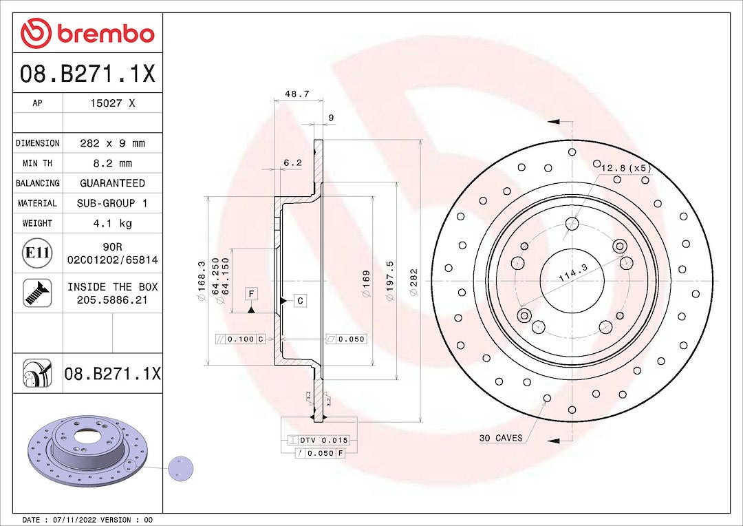 Brembo 08b2711xc02 Brake Rotor||08b2711xc02_3.Jpg||88||brm08b2711x||1684148