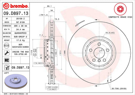 Product of Brembo 09D89713C02 Vented 1 Piece Brake Rotor 