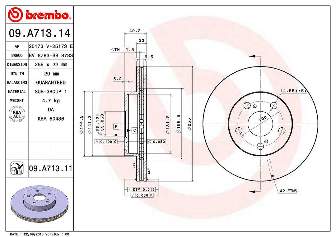 Product of Brembo 09A71311C02 Vented 1 Piece Brake Rotor 