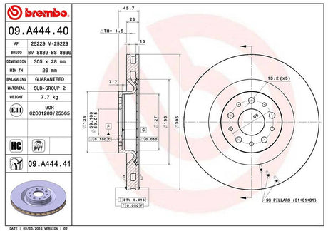 Product of Brembo 09A44441C02 Vented 1 Piece Brake Rotor 