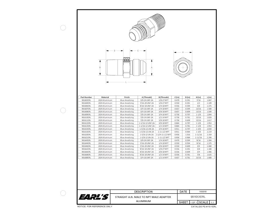 Earl's Plumbing 981608erl Adapter Fitting||9816xxerl185.Jpg||86||e14981608||1749777
