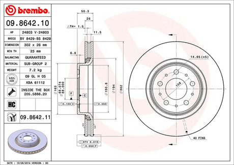 Product of Brembo 09864211C02 Vented 1 Piece Brake Rotor 