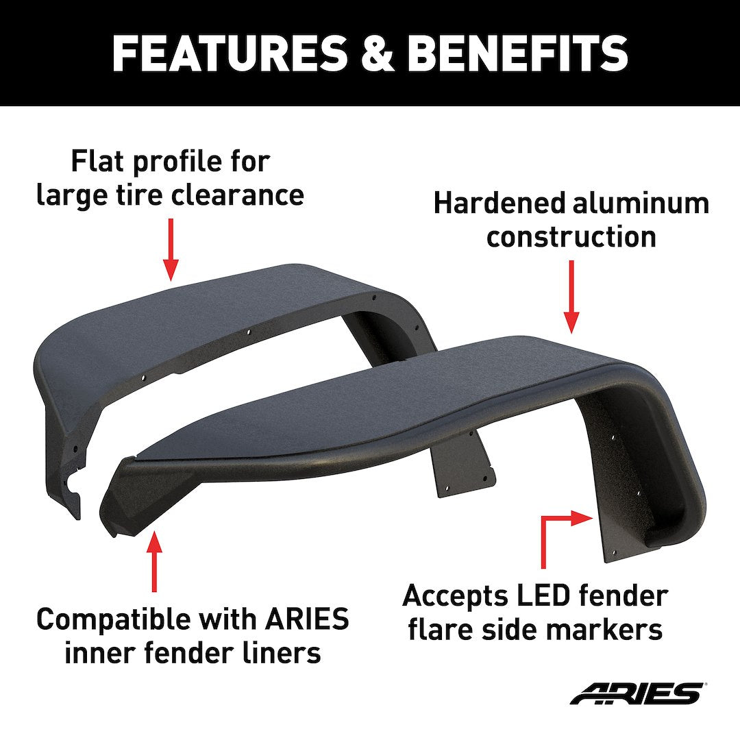 Product of Aries 1500203 Non-Exposed Fasteners Black Fender Flare - Set Of 2 