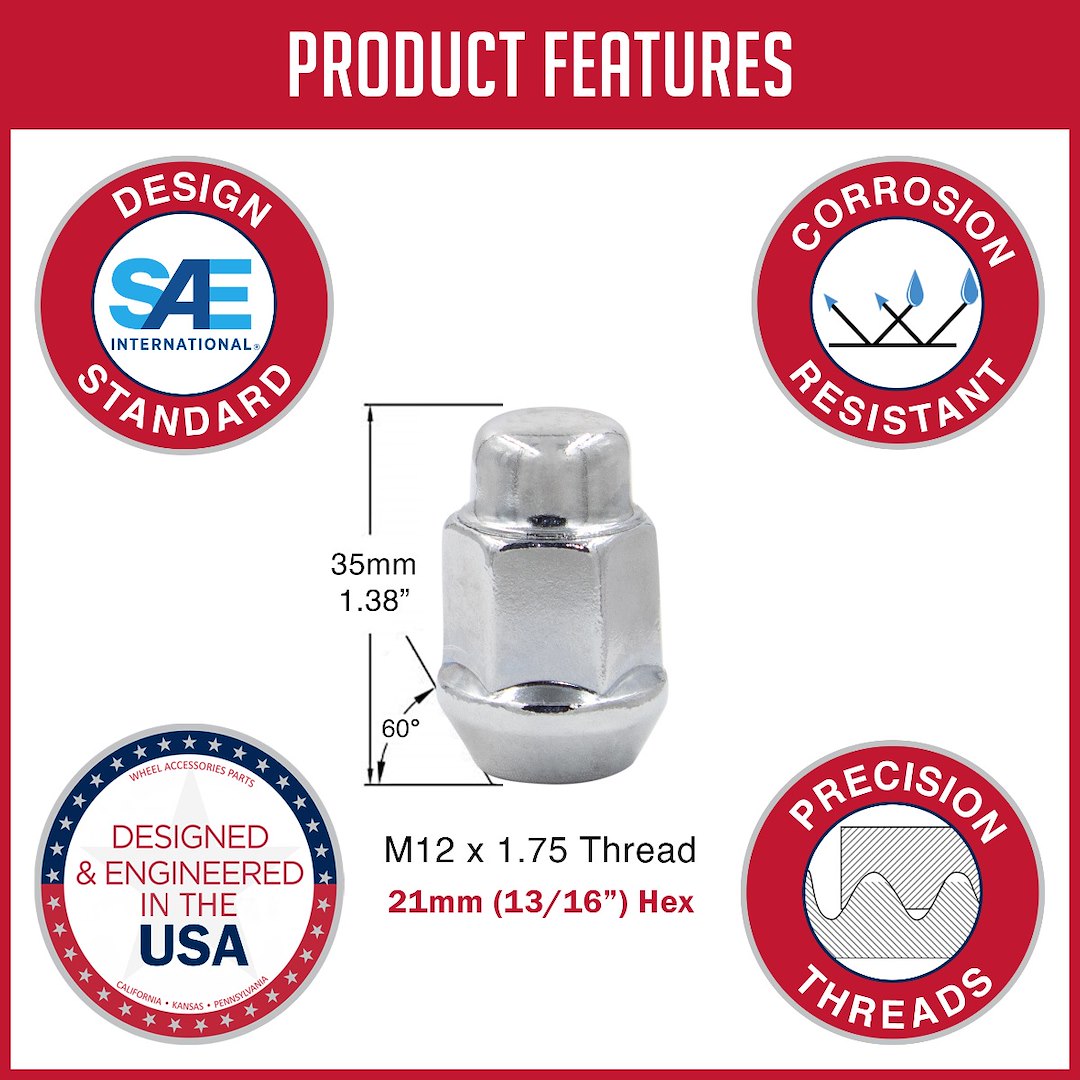Product of Coyote Wheel Accessories 561150 60 Degree Conical Bulge 12x1.75 Lug Nut 