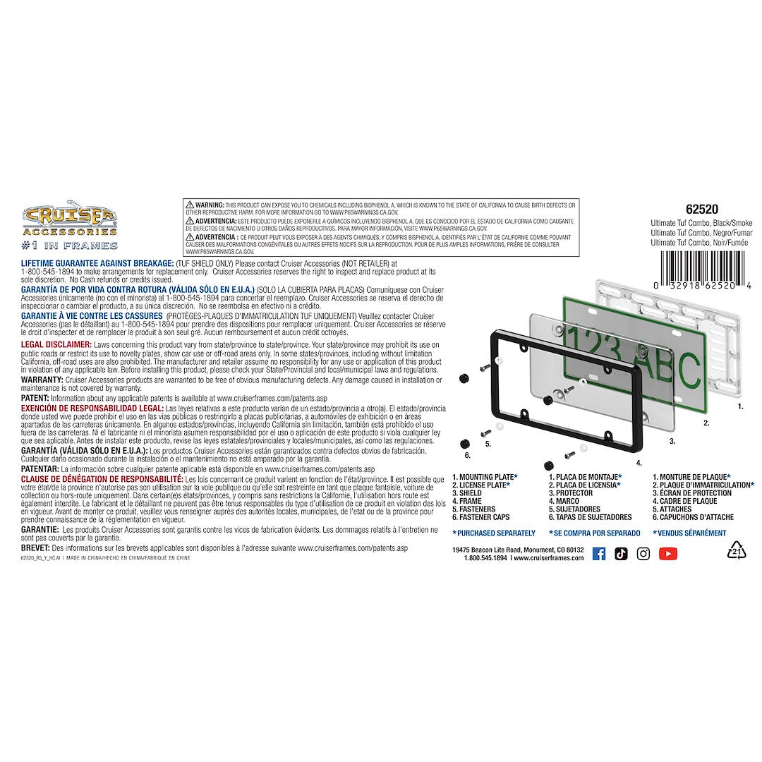 Cruiser 62520 License Plate Frame||62520_P03-Ultimate-Tuf-Combo_Black_Smoke-Backpack.Jpg||88||c3462520||1032682