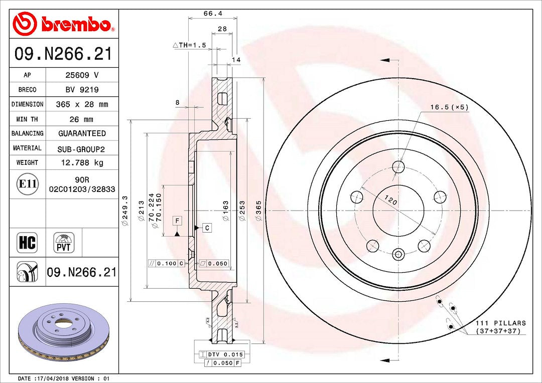 Product of Brembo 09N26621C02 Vented 1 Piece Brake Rotor 