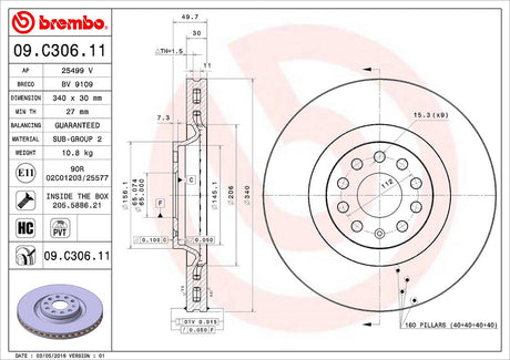 Product of Brembo 09C30611C02 Vented 1 Piece Brake Rotor 