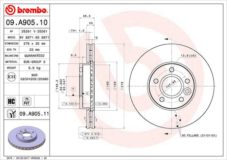 Product of Brembo 09A90511C02 Vented 1 Piece Brake Rotor 