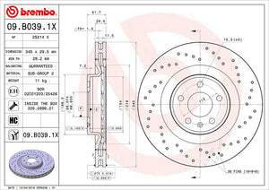 Product of Brembo 09B0391XC02 Xtra Vented Cross Drilled 1 Piece Brake Rotor 