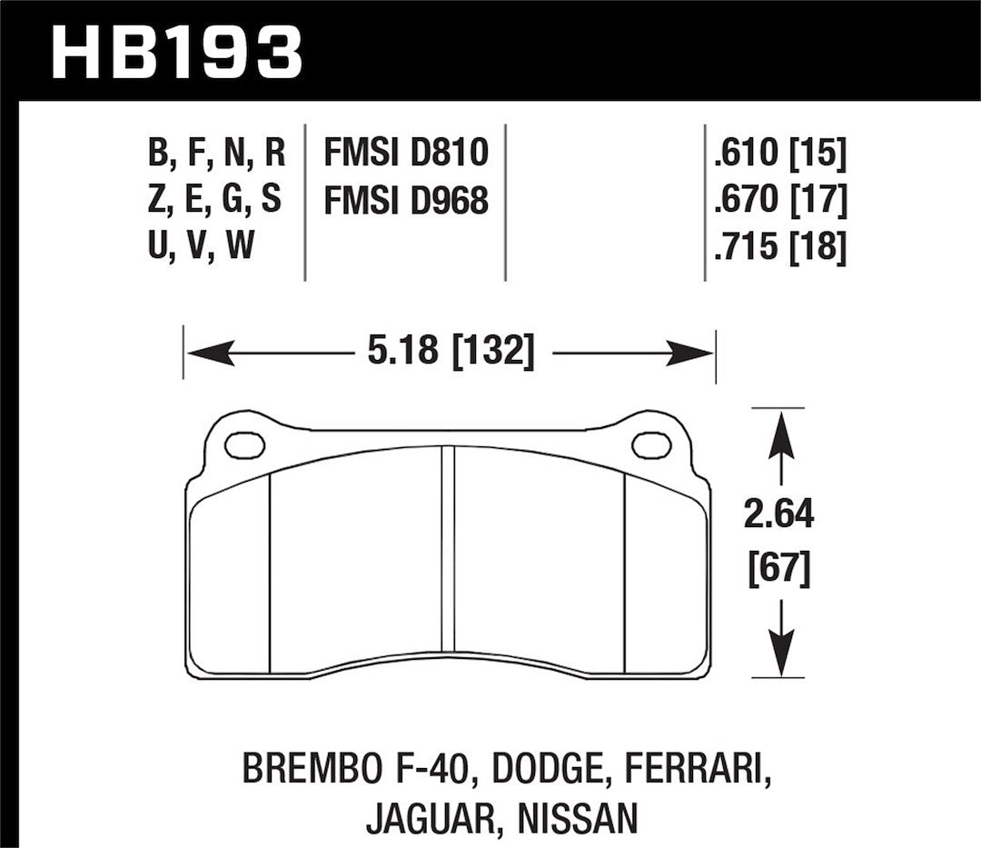 Product of Hawk Performance HB193Z.670 Performance/ Street Brake Pad - Set Of 4 