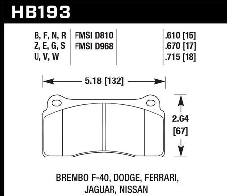 Product of Hawk Performance HB193Z.670 Performance/ Street Brake Pad - Set Of 4 