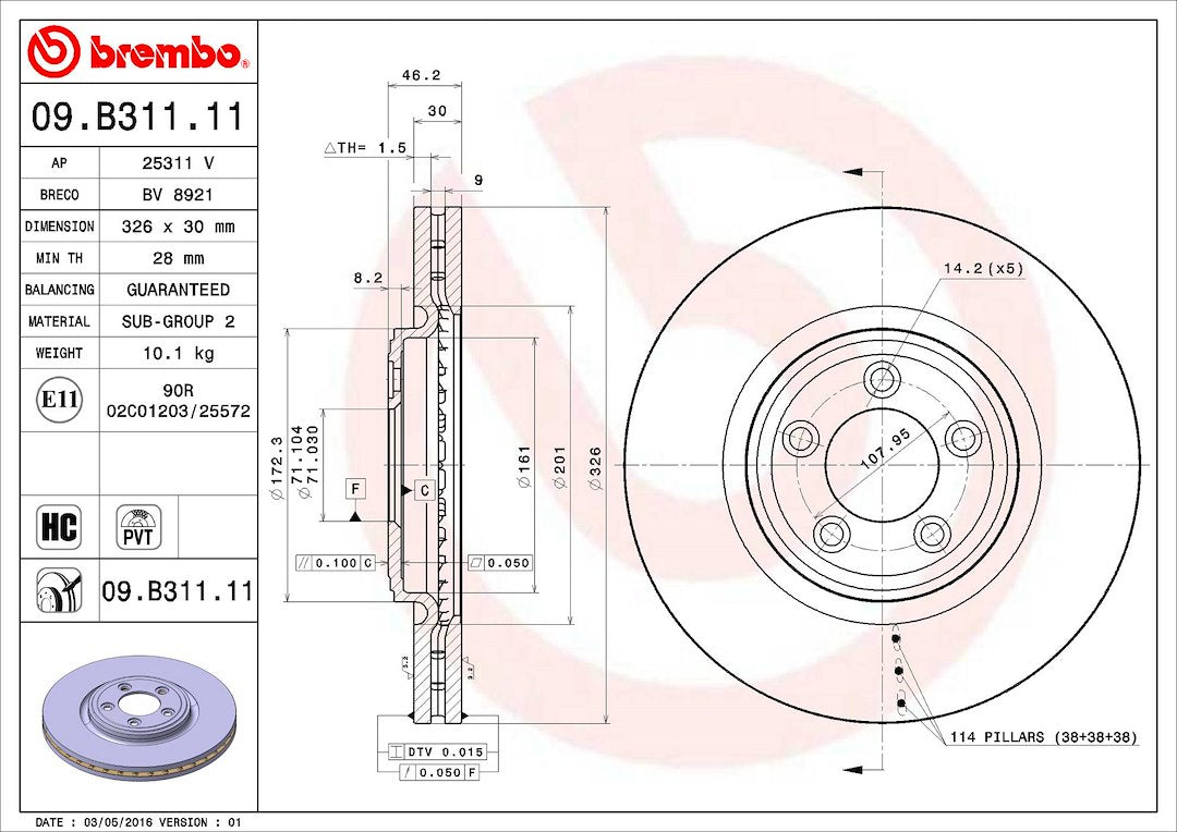 Product of Brembo 09B31111C02 Vented 1 Piece Brake Rotor 