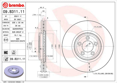 Product of Brembo 09B31111C02 Vented 1 Piece Brake Rotor 