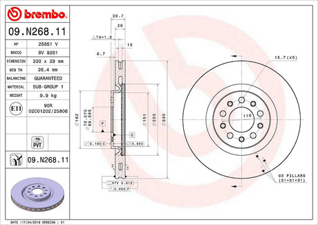 Product of Brembo 09N26811C02 Vented 1 Piece Brake Rotor 