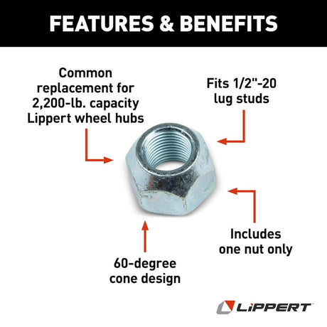 Product of Lippert Components 122076 60 Degree Conical Bulge 1/2x20 Lug Nut 