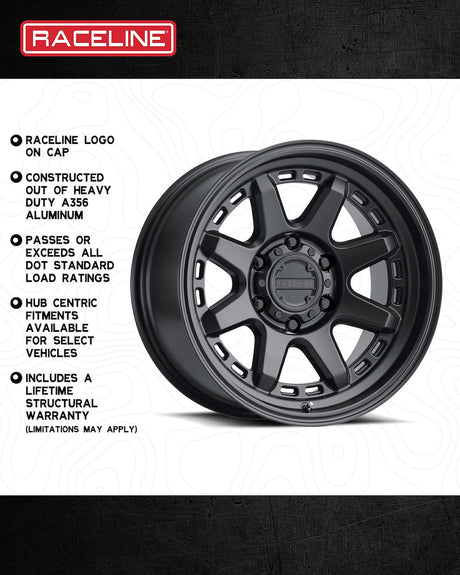 Product of Raceline 16x8 Black Wheel - 5x4.50 Bolt Pattern 