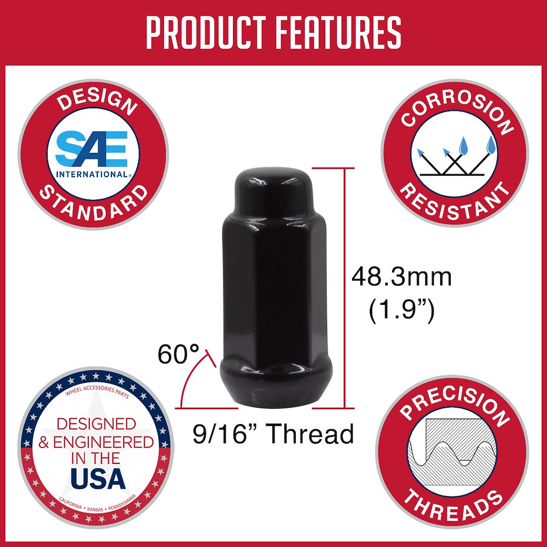 Coyote Wheel Accessories 701167blk Lug Nut||productfeatures-70xx67-Black.Jpg||87||rev701167blk||945799