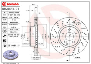 Product of Brembo 09948121C02 Vented Cross Drilled 1 Piece Brake Rotor 