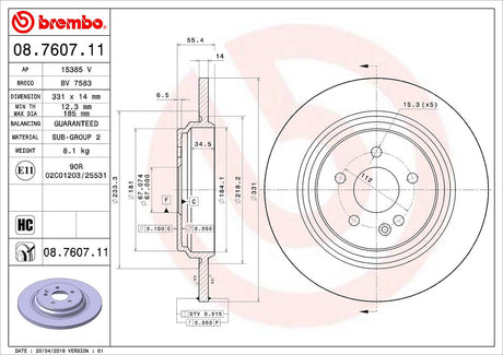 Product of Brembo 08760711C02 Solid 1 Piece Brake Rotor 