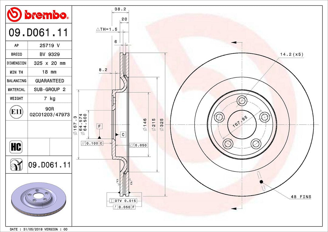 Product of Brembo 09D06111C02 Vented 1 Piece Brake Rotor 