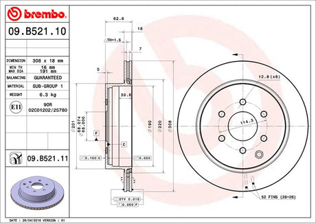 Product of Brembo 09B52111C02 Vented 1 Piece Brake Rotor 