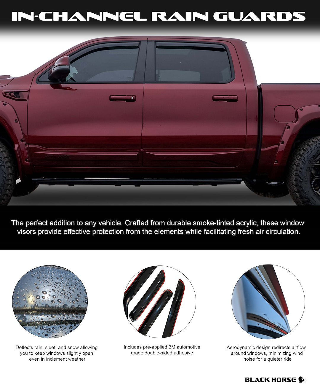 Product of Black Horse Offroad 1494716IN Inside Channel Rainguard 