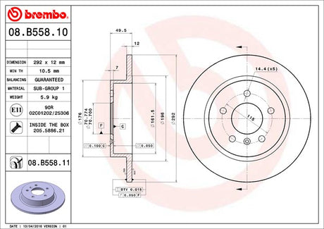 Product of Brembo 08B55811C02 Solid 1 Piece Brake Rotor 