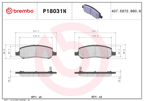 Brembo P18031n Brake Pad||p18031n_1.Png||86||brmp18031n||2104513
